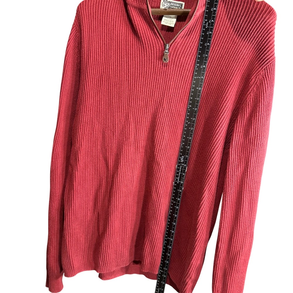 Route 66 Original Clothing Co‎ Mens Red Ribbed Quarter Zip Sweater L G Cotton - Picture 4 of 5